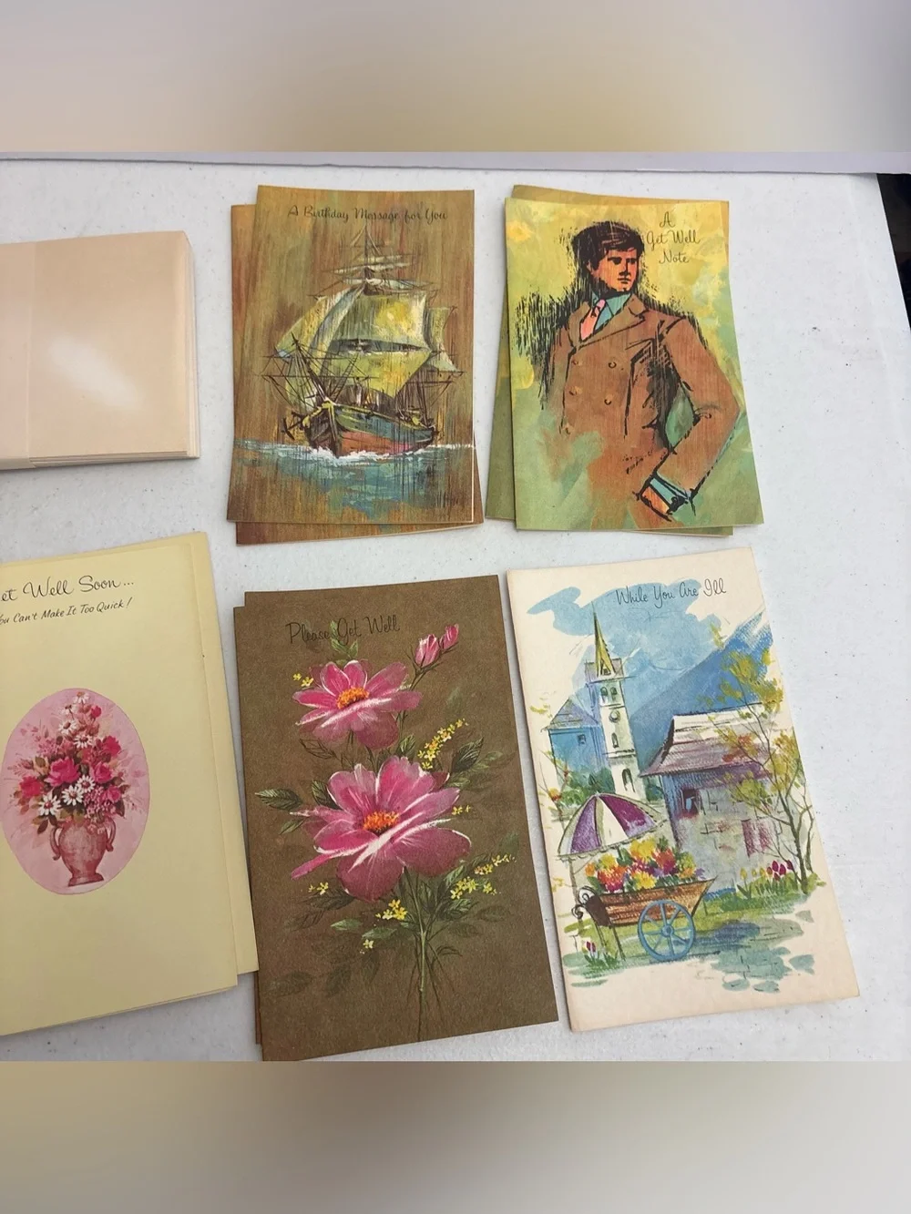 15 BEAUTIFUL Vintage Masculine Birthday Get Well Soon Greeting Cards Floral